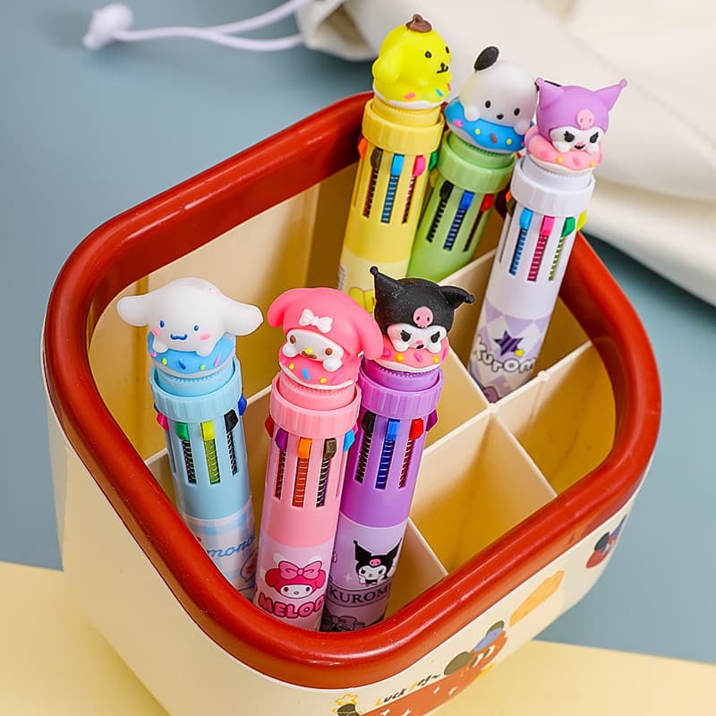 Creative 10-Color Ballpoint Pen Hand Account Multicolor Sanrio 10-Color Press Type Color Pen High Appearance Stationery Neutral Pen