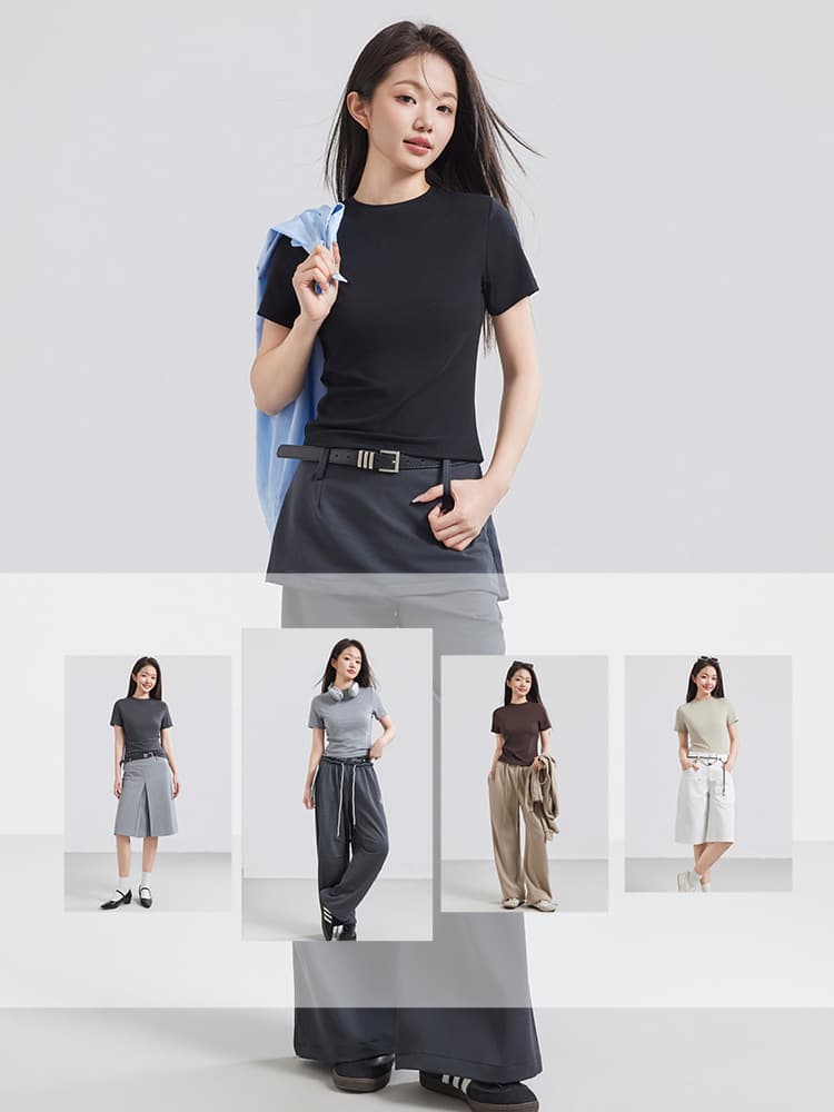Cool and breathable Tencel Lyocell round neck T-shirt for women, summer loose fit, versatile short-sleeved base layer top