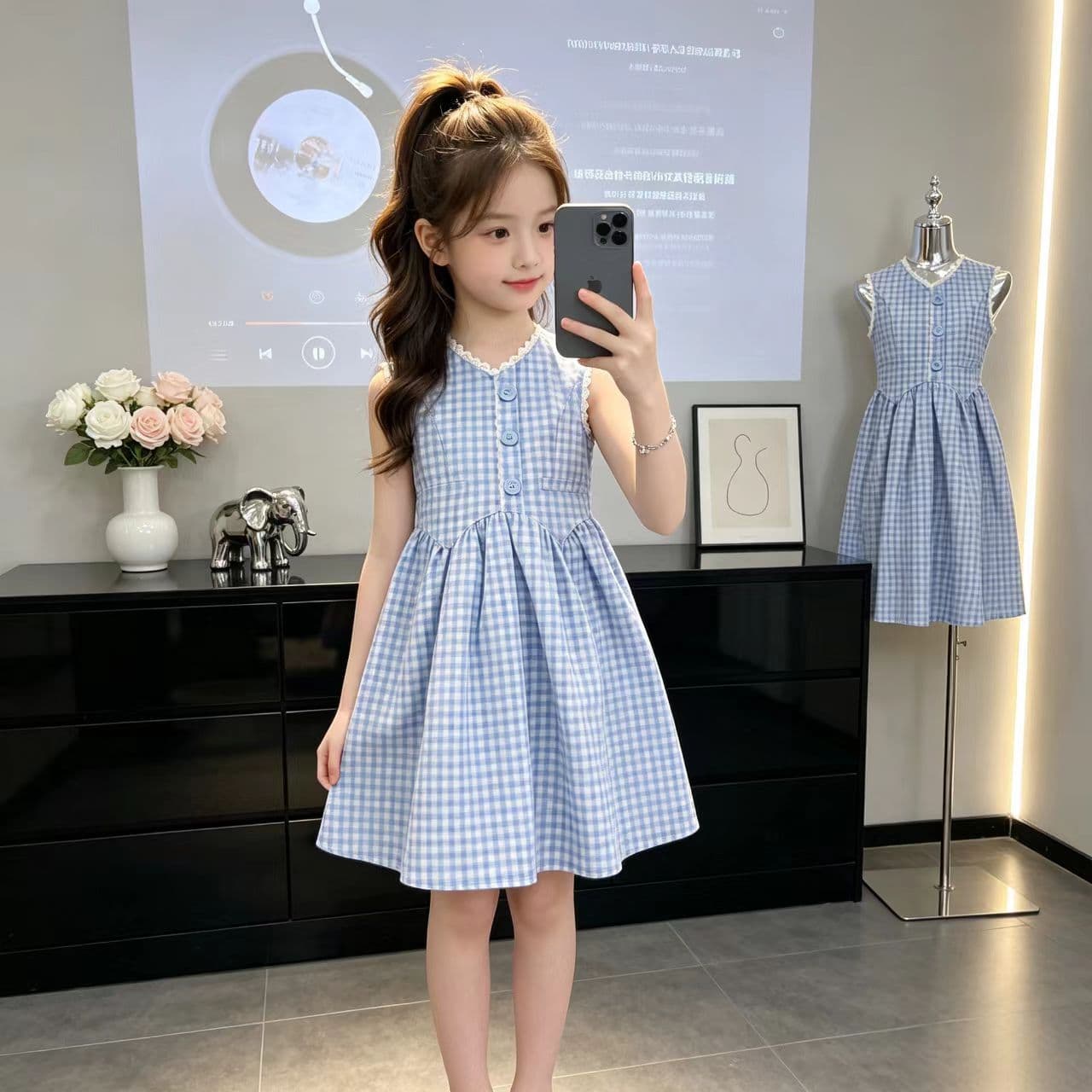 Girls Plaid Dress 2026 Summer New Big Kids Korean Fashionable Sleeveless Vest Dress