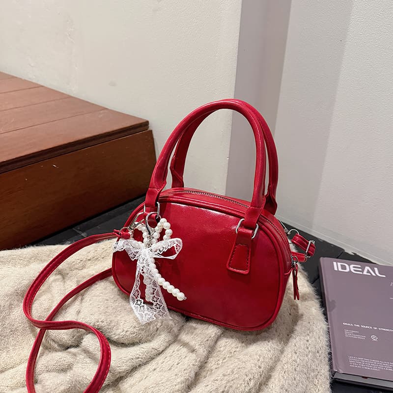 New niche design 2025 Korean style fashionable textured handbag bowling bag for women, versatile single shoulder crossbody bag