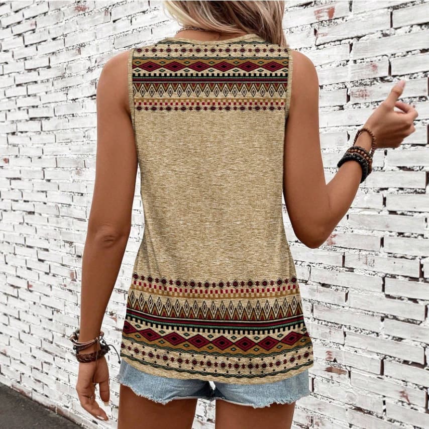 2026 Summer New Fashion Casual European American Cross-Border Printed Sleeveless Vest Slimming Top