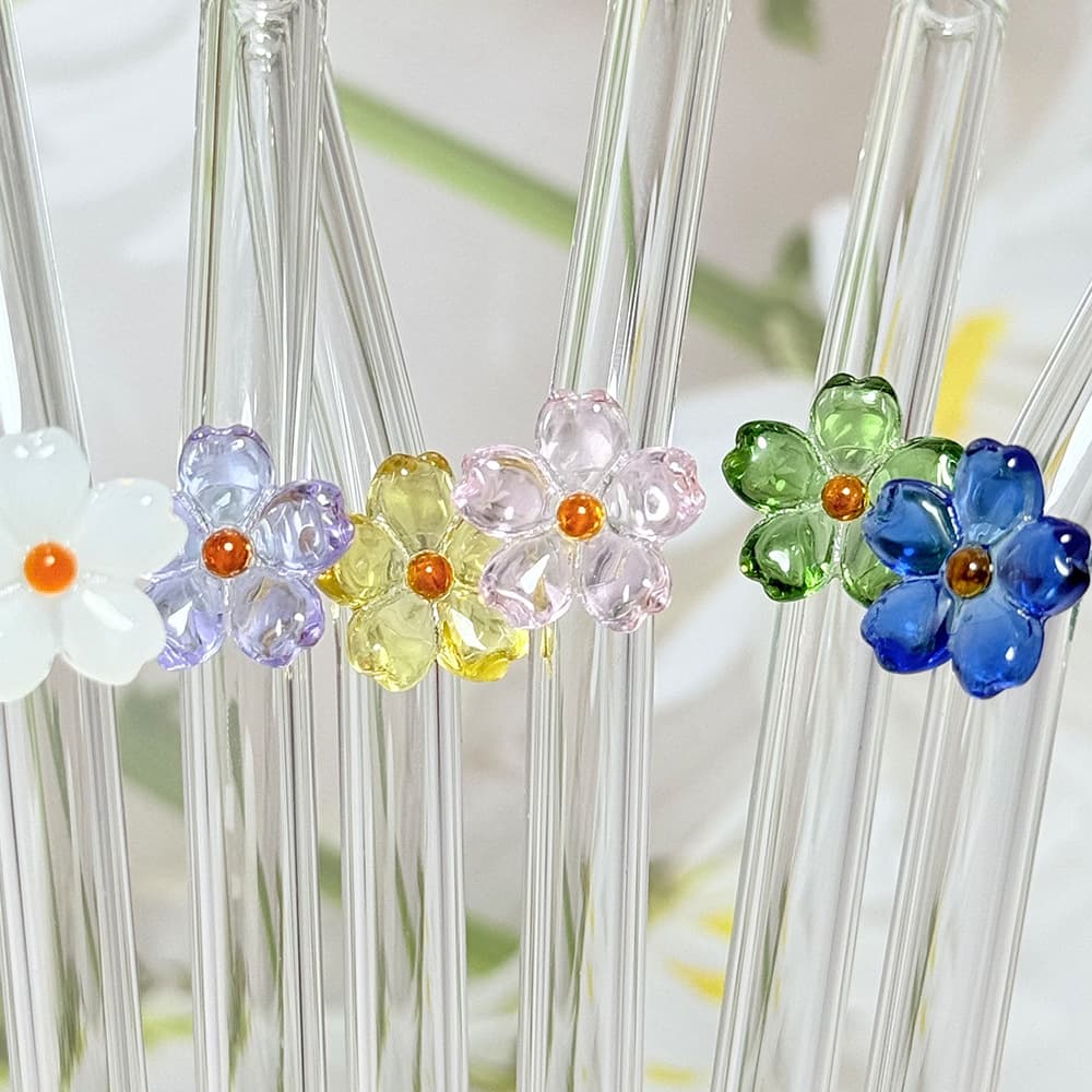 Cross-border exclusive colored flower glass straws for juice and milk, heat and cold resistant, high borosilicate straws