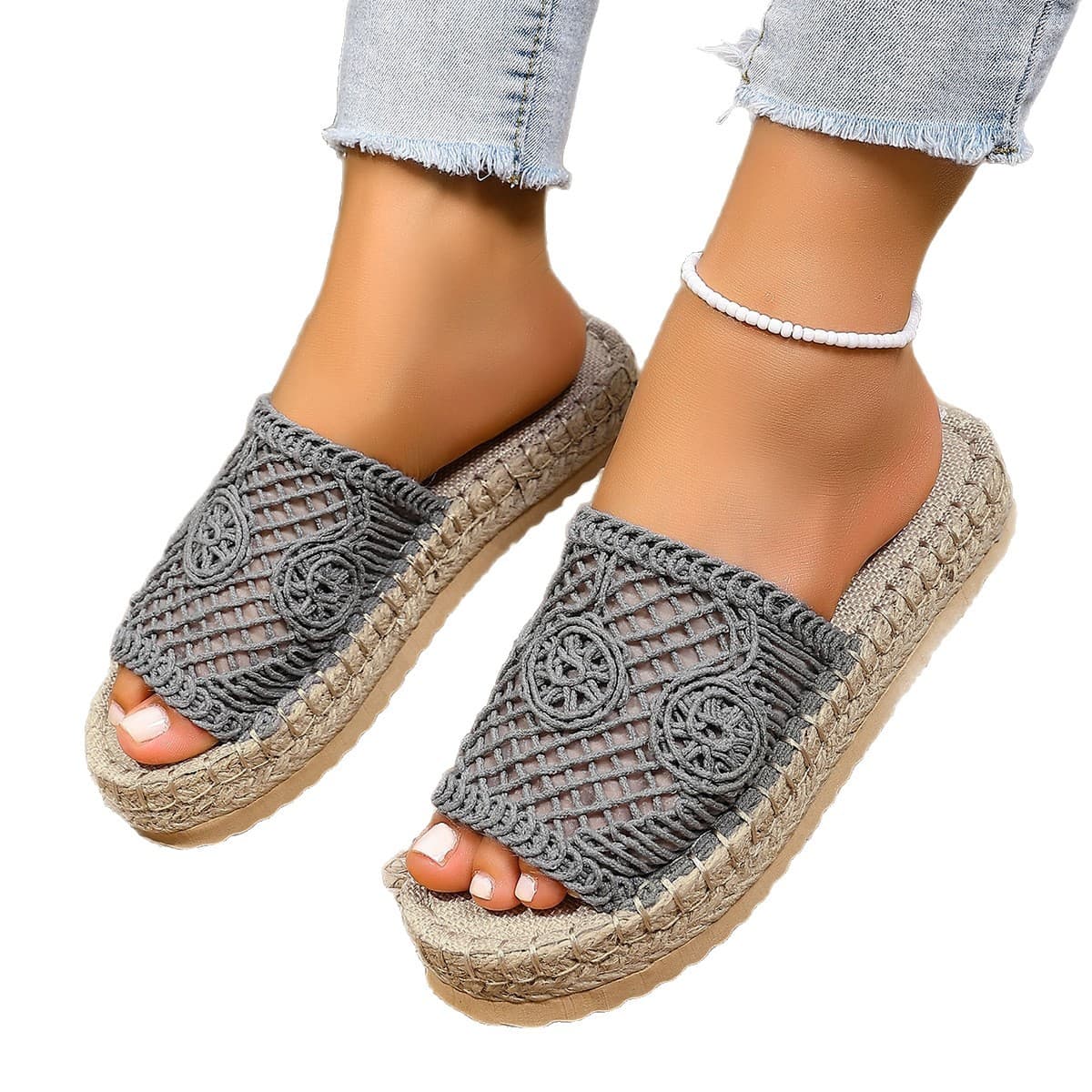 Amazon Cross-border Open-toe Hollow Half Slippers for Women Summer Outdoor Round Toe Flat Slip-on Lazy Fisherman Slippers