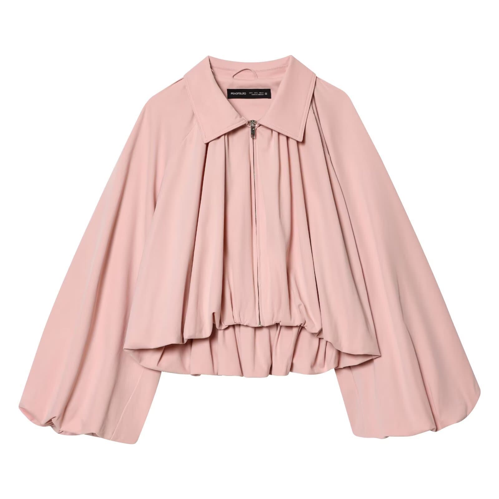 PB&ZA Women's Spring 2026 New Arrival: Korean Style Loose Balloon Sleeve Bomber Jacket 4344169