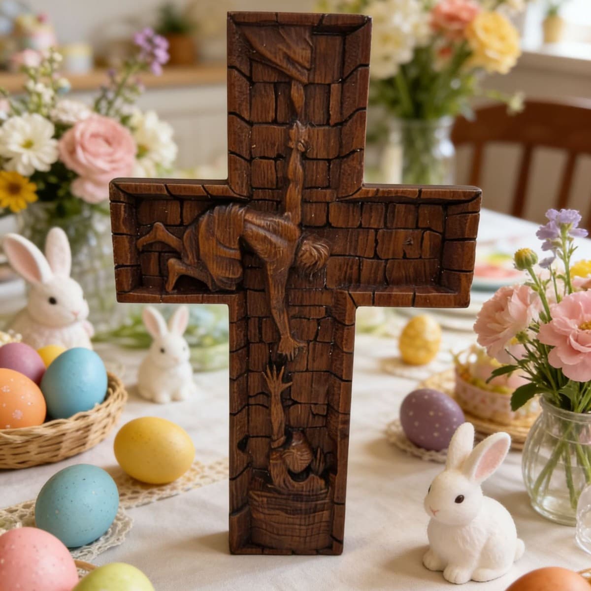 New Cross-Border Cross-Shaped Beech Wood Easter Wooden Crafts Vintage Home Decoration Desktop Ornaments Solid Wood