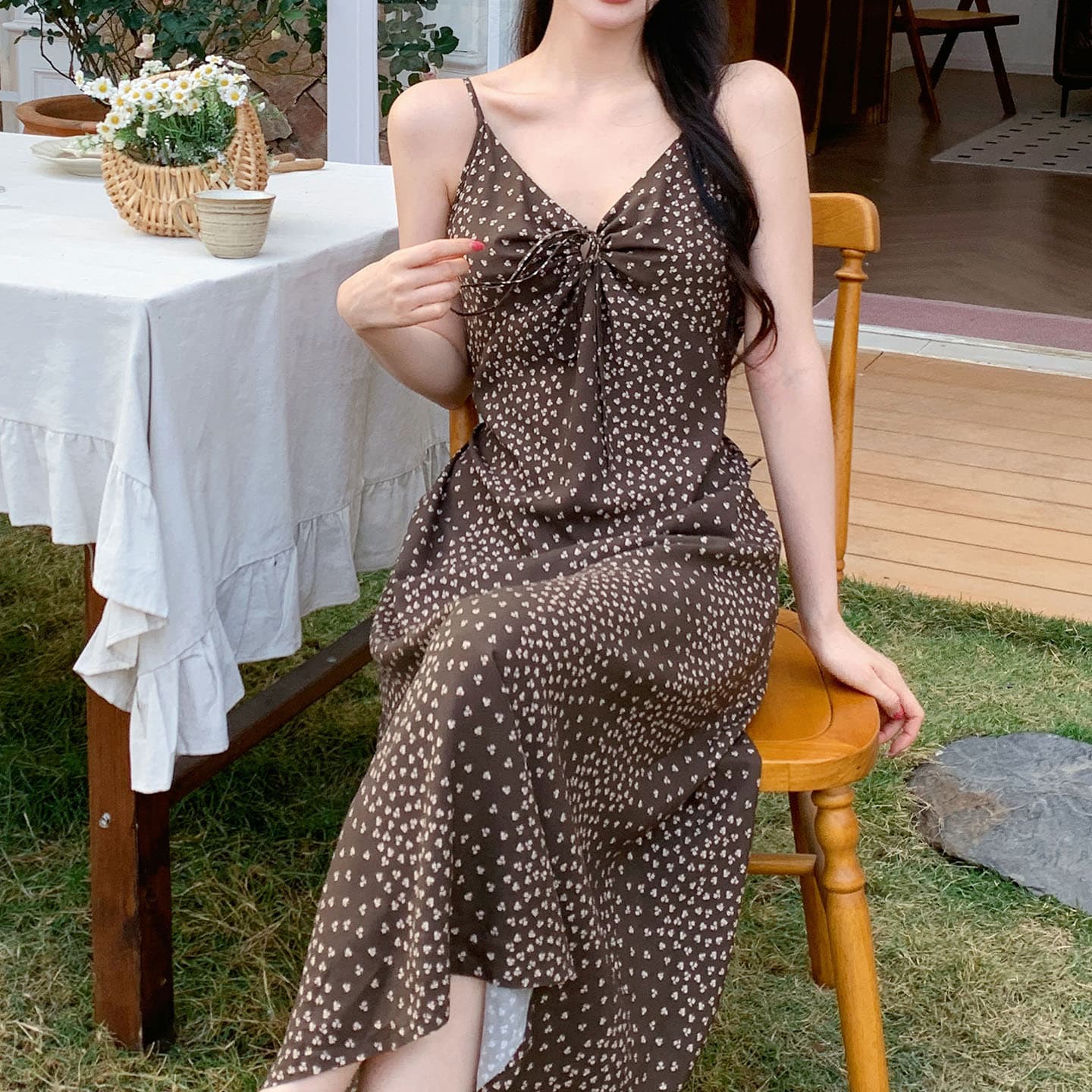 Vacation Style Striped Strap Lyocell Summer Tie Long Dress Deep V Sexy Wearable Sleep Dress Women Beach Cotton Silk Dress