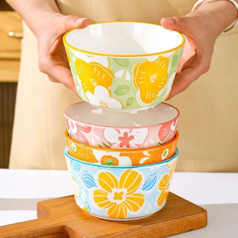 Rice Bowl Home Use Bowl Plate Set Ceramic Tableware Steamed Egg Whole Set Family Pack Underglaze Color