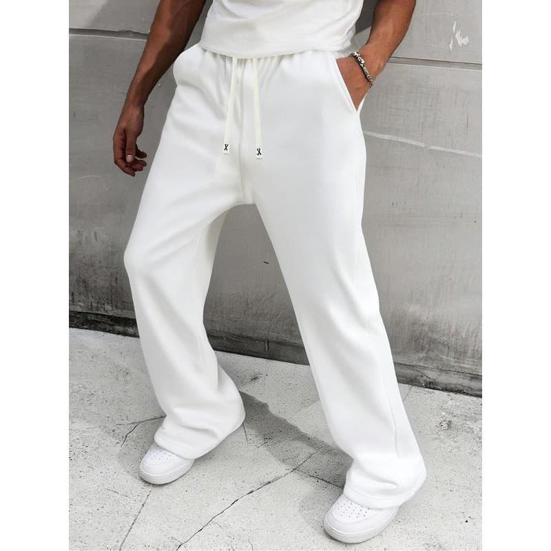 2025 American Style New Cross-Border Men's Solid Wide Leg Pants, Casual Drawstring Loose Straight Trousers