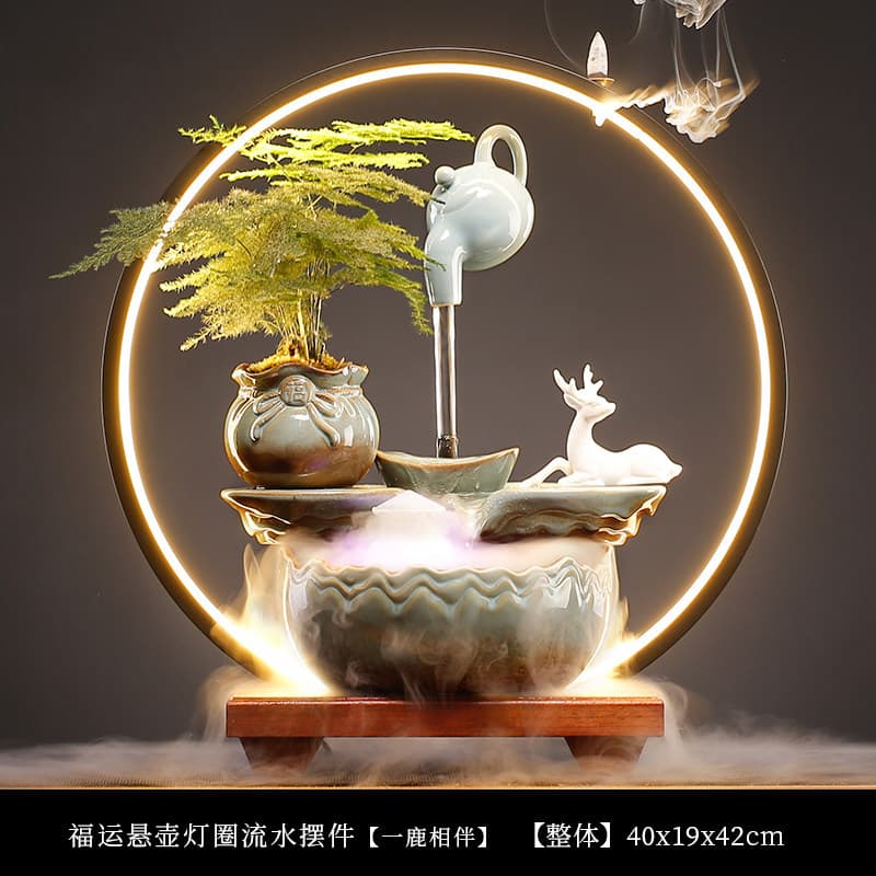 Ceramic hanging water fountain ornament for attracting wealth, suitable for office, living room, desktop, business opening, and housewarming gifts.