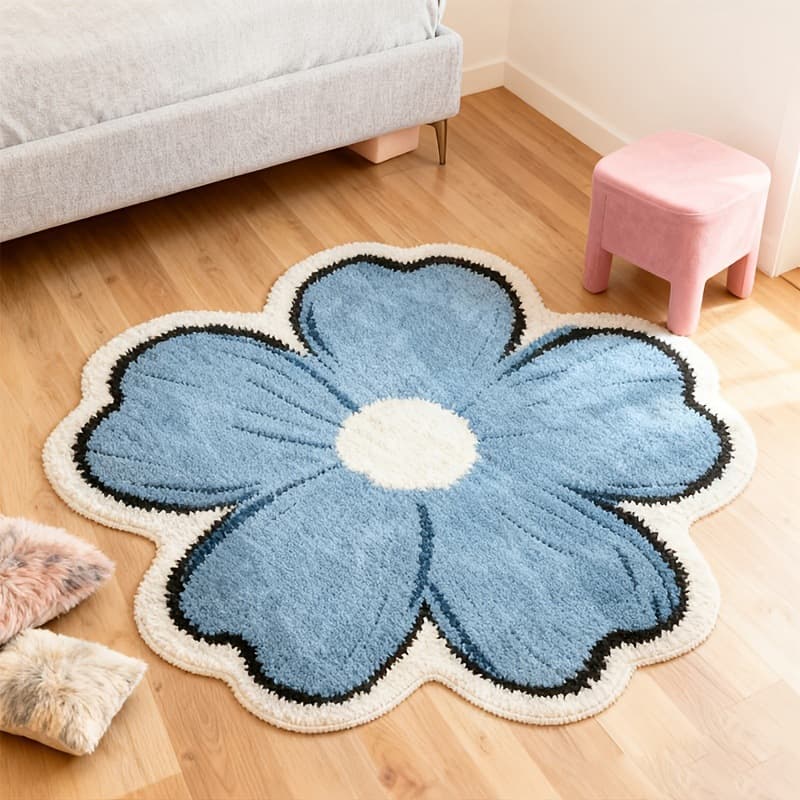 Girl Heart Floral Faux Cashmere Rug for Bedroom Soft Cozy Washable Shape Mat