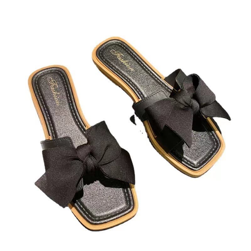 New Spring Autumn Bow Heel Sandals for Women, Fashion Outdoor Slippers, Korean Style Flip Flops