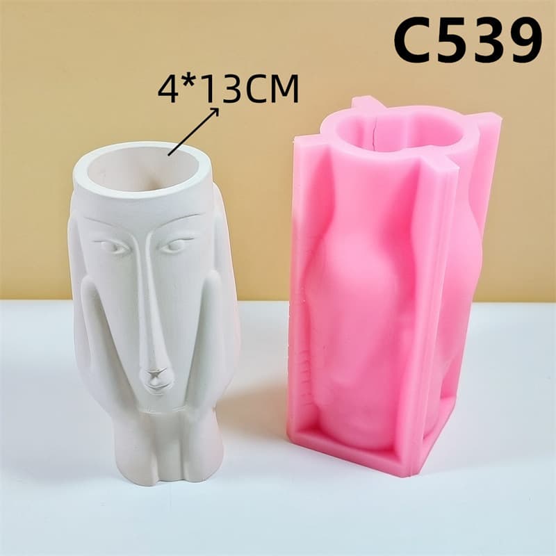 Abstract human face with hands supporting the face, silicone mold for vase, handmade plaster resin dried flower arrangement mold C539