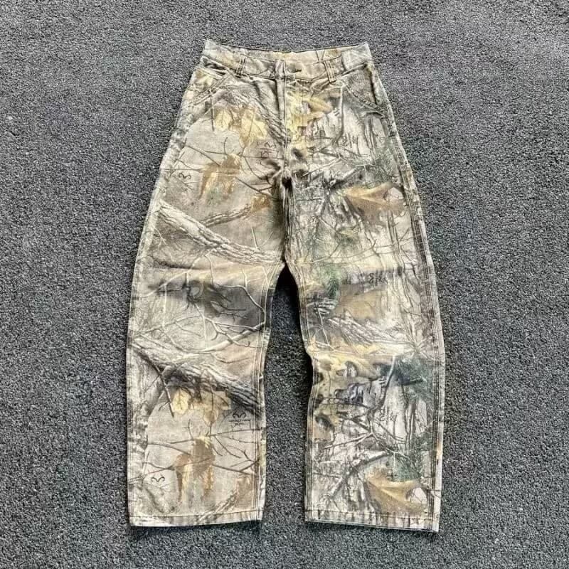 25 Cross-border Factory Direct Sales 2025 Summer New Retro Casual Versatile Branch Camouflage 3D Print Imitation Jeans