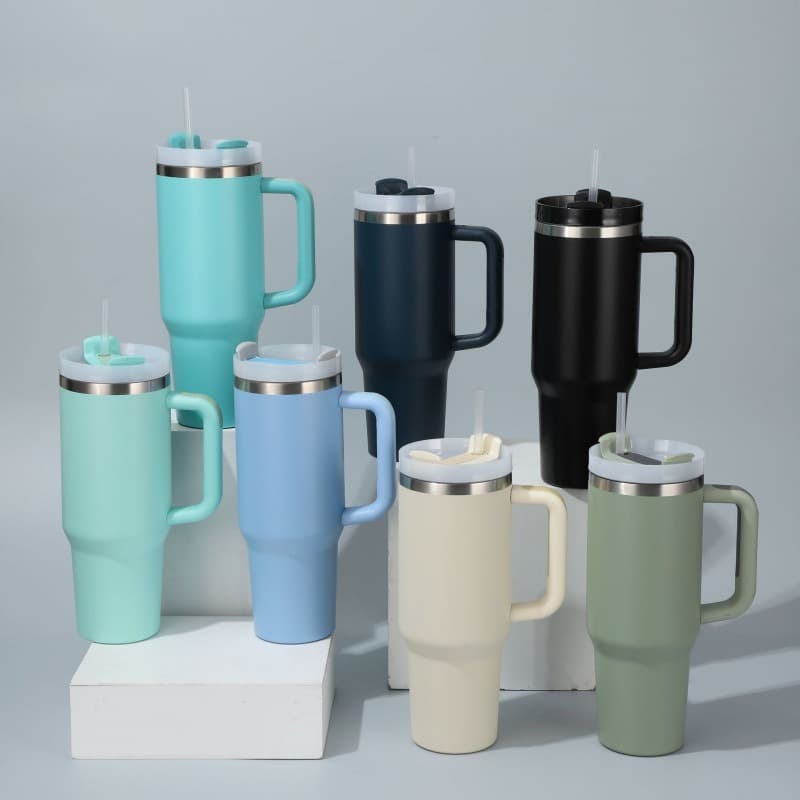 Cross-Border Second Generation 40oz Car Cup 304 Stainless Steel Handle Insulated Cup Large Capacity Car Straw Cup Ice Tumbler