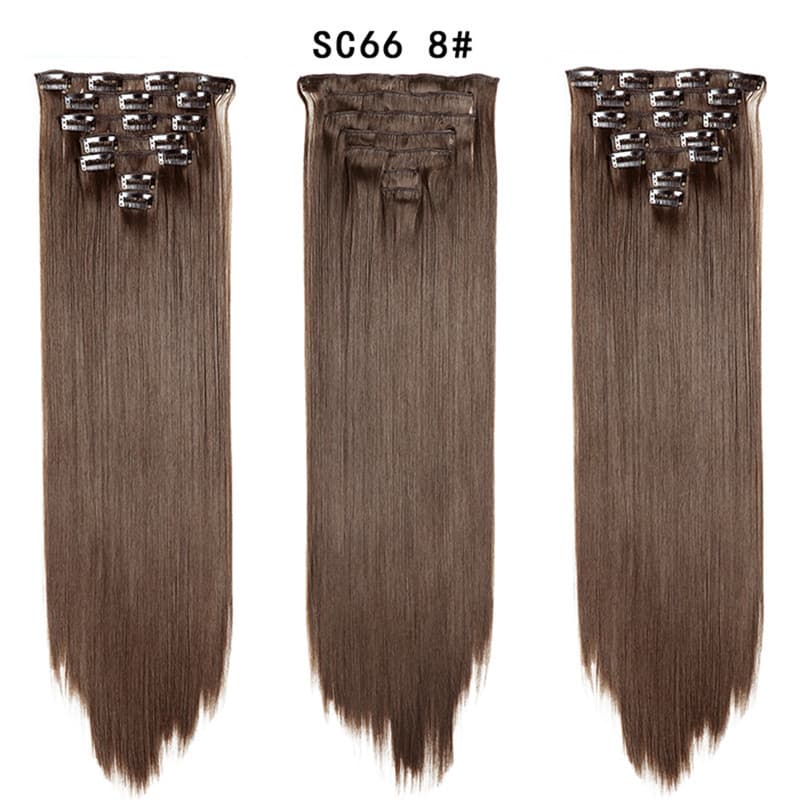 Gradient color seamless hair extension in stock wig seven-piece direct hair piece European and American chemical fiber solid color long straight wig