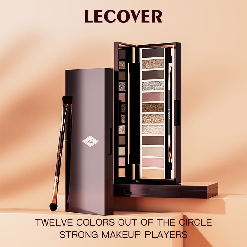 LC Pillow Lover Eyeshadow Palette, a LECOVER eyeshadow, contour, and blush all-in-one palette featuring shimmering earth tones with fine glitter.