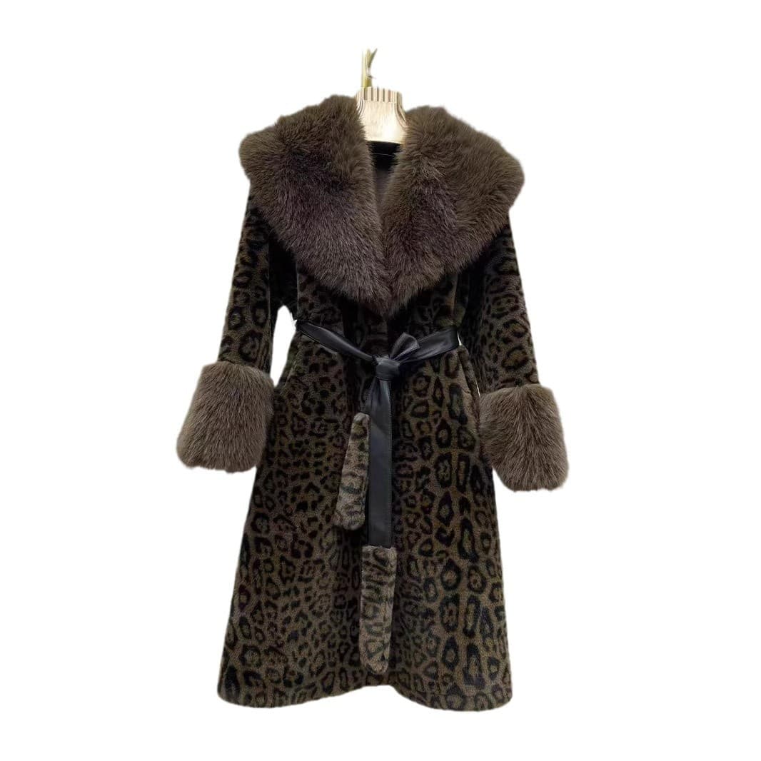 2024 autumn and winter new style mink velvet fashion leopard print women's gold mink velvet loose temperament noble fur coat