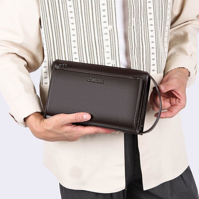 Men's combination lock clutch bag, stylish handbag, large capacity business long wallet with multi-layer zipper, durable.