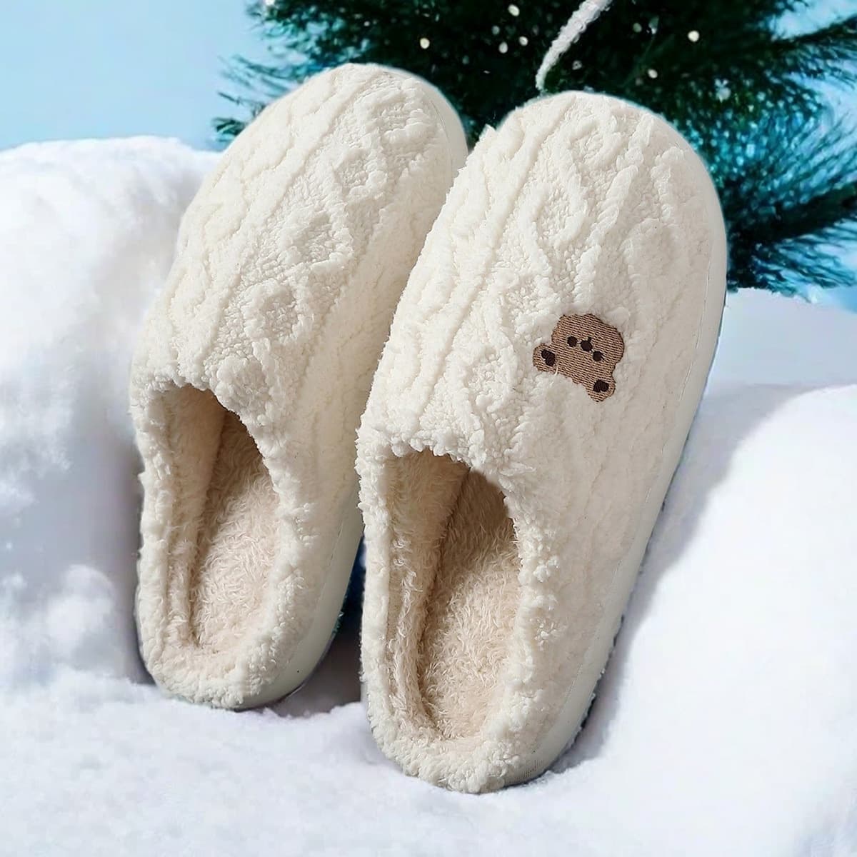 Cartoon Fleece Slippers for Women Men Indoor Anti-Slip