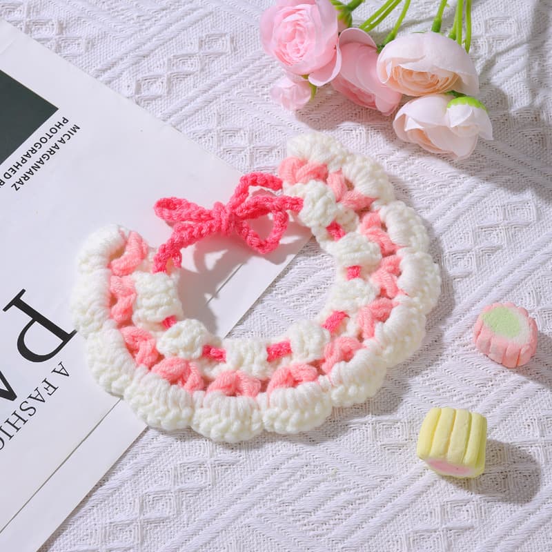 Handmade knitted cat collar, crocheted pet bib, dog collar decoration, cute ornament
