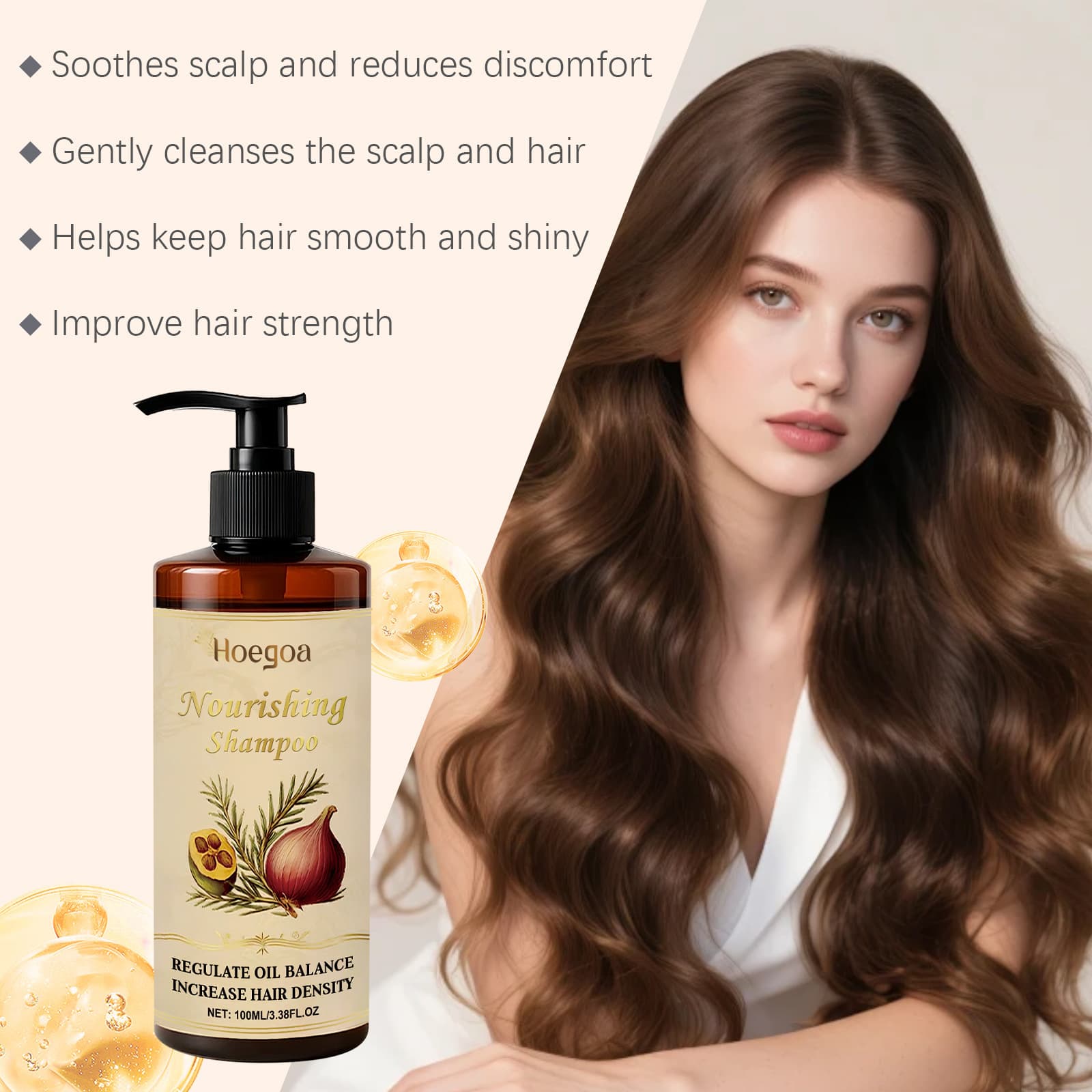 HOEGOA Multi-Effect Nourishing Shampoo: Gentle Cleansing, Smooth, Shiny, and Strengthening Shampoo for Hair and Scalp