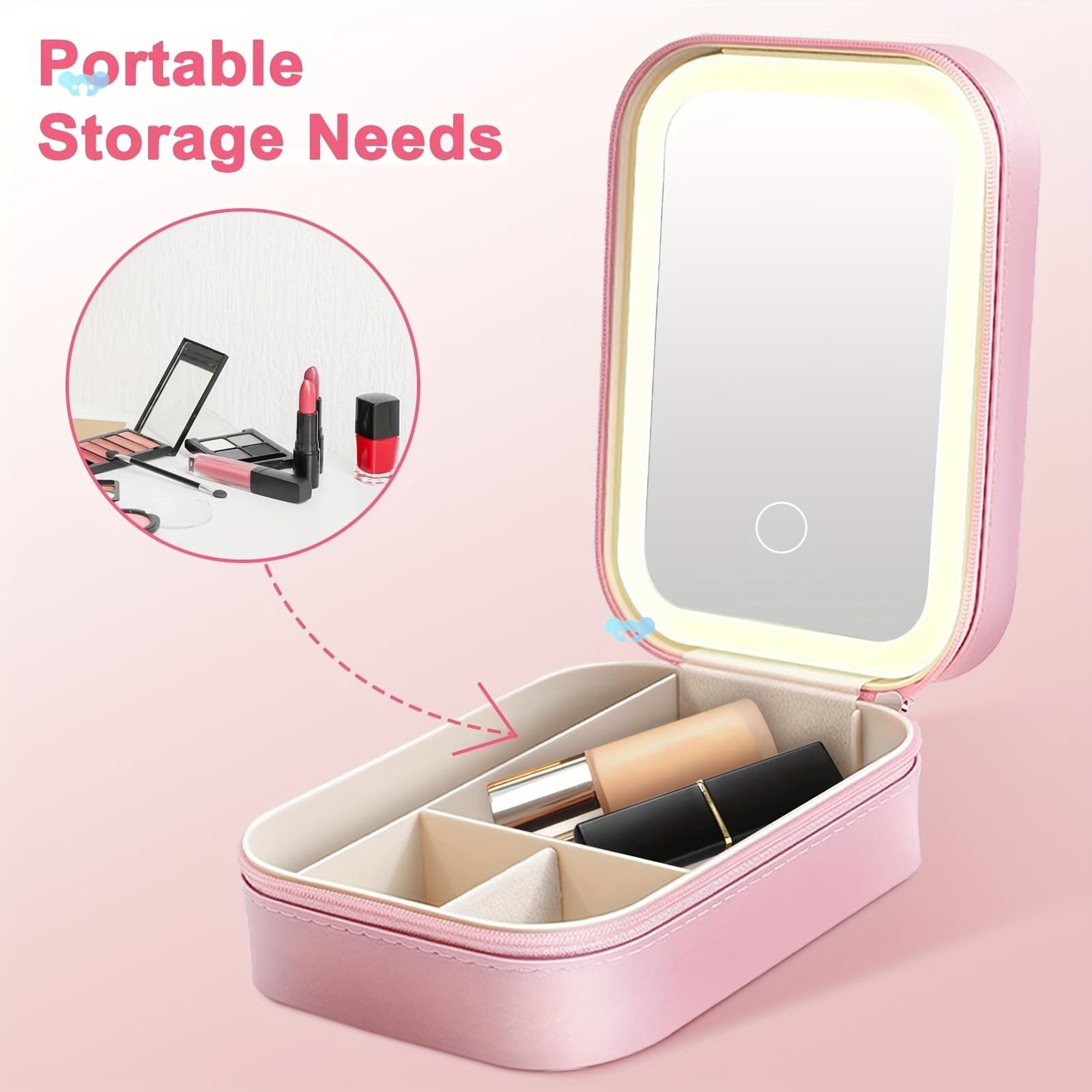 Portable LED Makeup Mirror with Storage Bag 3 in 1 Travel