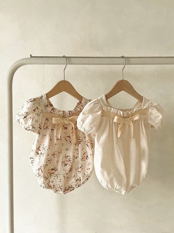 Summer Baby Girl Floral Print Romper with Bow Knot Bodysuit