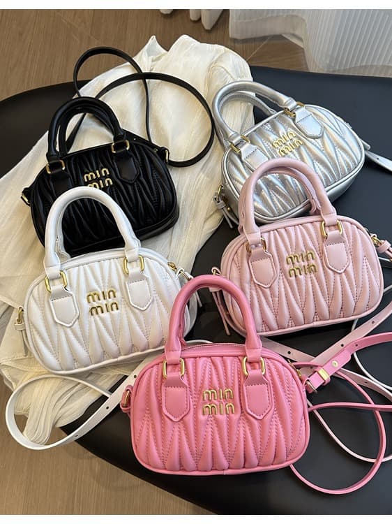 Children's embroidered pillow bag, Korean style, Chanel-inspired princess pleated bowling ball handbag, shoulder bag, crossbody bag.
