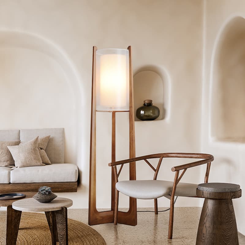 New Chinese Style Wood Art Floor Lamp Solid Wood Distinctive Creative Homestay Living Room Bedroom Bedside Corner Study Desk Lamps