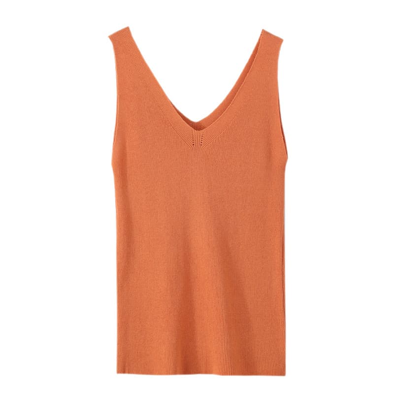 Ice Silk Knit Camisole Women Summer White V-Neck Vest Slim Fit Sleeveless Top Wholesale