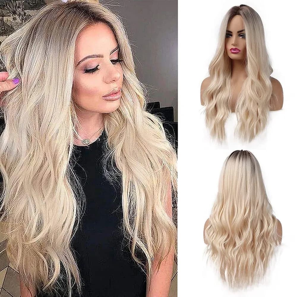 Women's Long Wig Middle Part Big Waves Long Curly Wig Internet Celebrity No Bangs Face-Flattering Natural Voluminous Full Cap Wig
