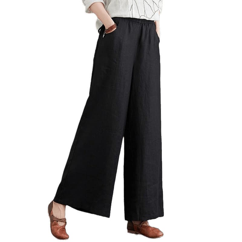 2026 Spring/Summer Artsy Linen Pants, Loose Fit, Plus Size, Wide Leg, High Waist, Floor-Length, Straight Leg, Linen Women's Pants