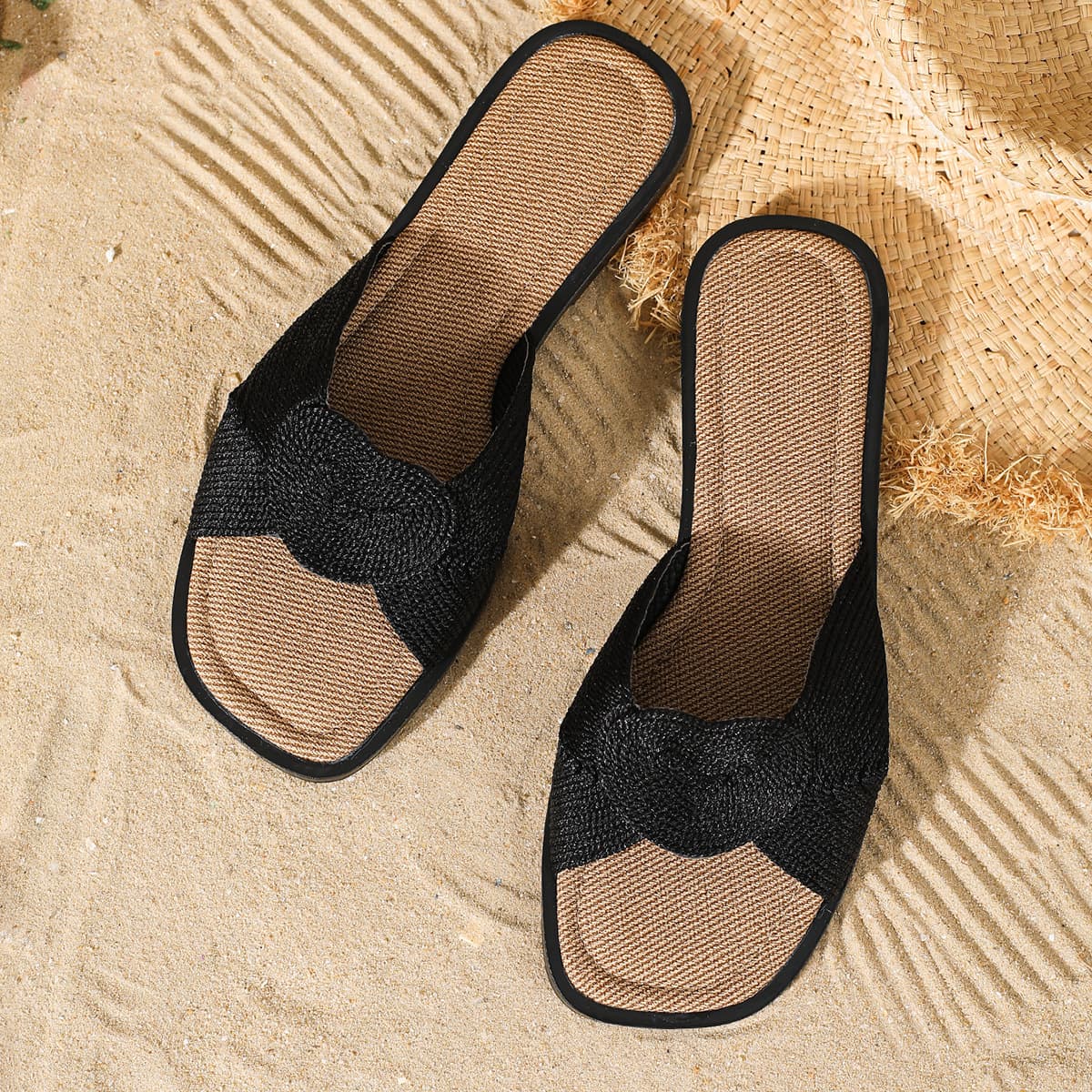Cross-border exclusive straw woven flat sandals, European and American style fashion, Amazon best-selling flat hemp rope sandals for women