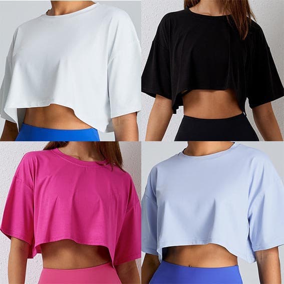 New European and American cross-border summer sports style T-shirt, running fitness short-sleeved yoga crop top.