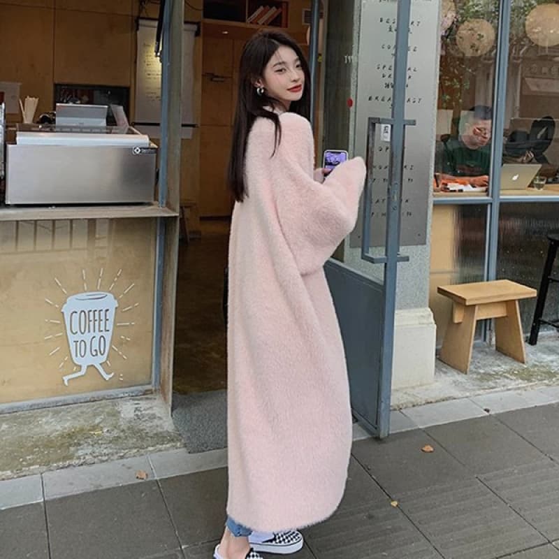 Mink-like Knit Cardigan for Women, New Autumn/Winter Style, Versatile Knee-Length Loose Casual Sweater Coat