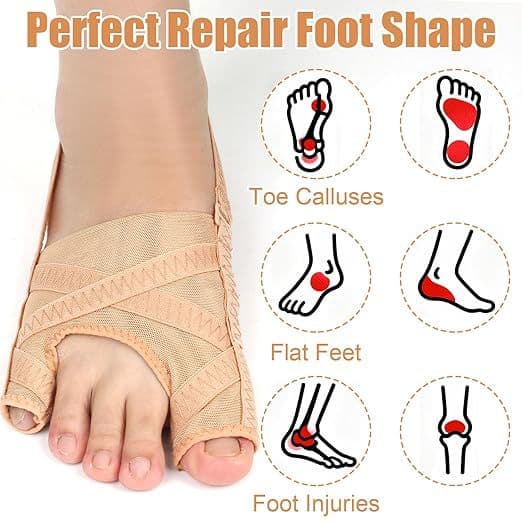 Mesh toe straightener for bunions and big toe splitters for little toes; toe separator for day and night wear.