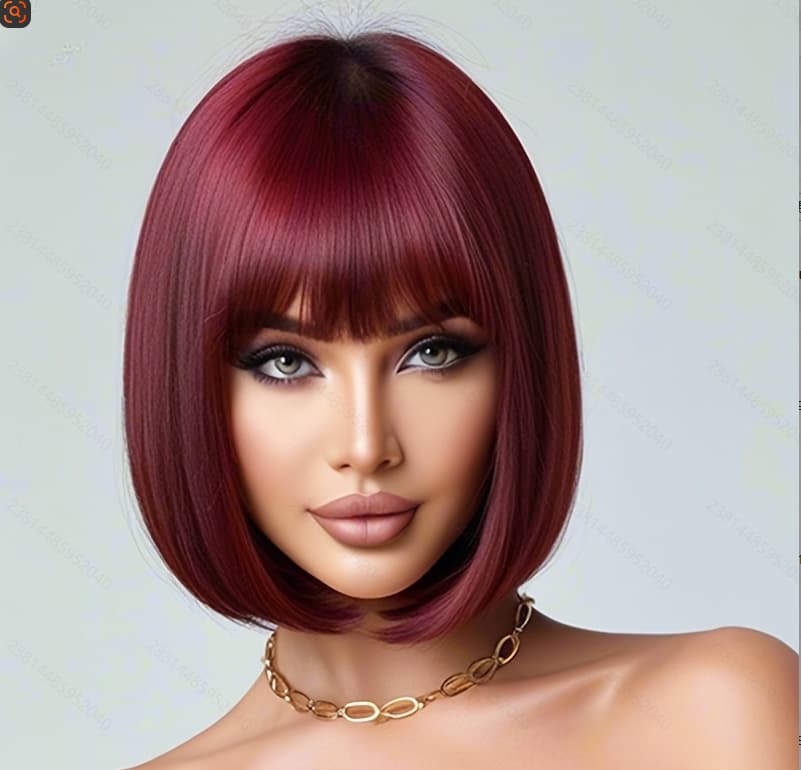 Lace Front Bob Wig Black Short Hair High Temperature Fiber Inner Curl Straight Wig