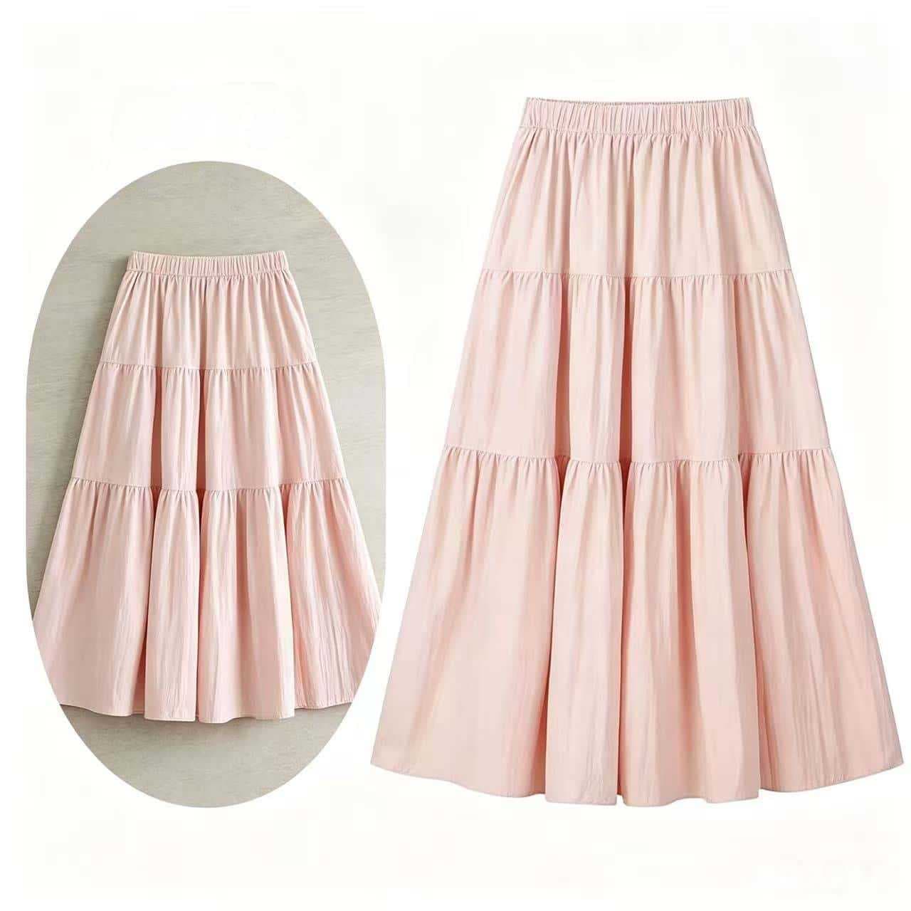 Girls Pleated Long Skirt Solid Color Korean Summer Casual Children A-Line Skirt