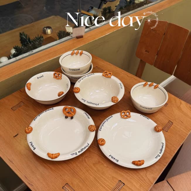 New Ins-Style Simple and Cute Croissant Series Yogurt Bowl, Soup Bowl, Dessert Plate, Rice Bowl, Reverse-Mouth Bowl, Tableware