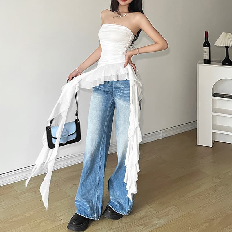 2025 Spring New Women Solid Slim Street Fashion Off-Shoulder Sleeveless Pleated Top