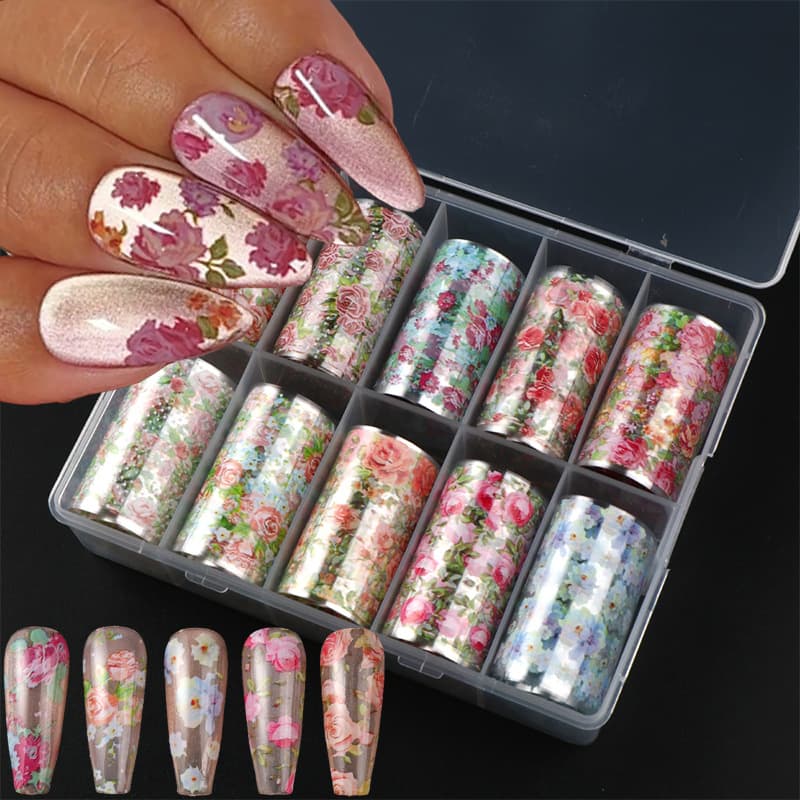 Cross-Border New Nail Art Starry Sky Paper Box Set Spring Watercolor Gradient Rose Flower Transfer Nail Stickers Wholesale