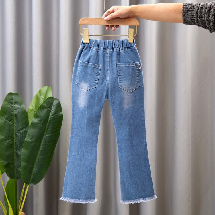 in stock Children's Wear Jeans Spring and Autumn New Mid-Large Children's Western Style Little Girl Bell Pants Baby Children's Casual Trousers