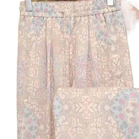 Loose and Comfortable Printed Wide-Leg Pants for Middle-Aged and Elderly Women, Plus-Size Slimming Casual Long Pants, New Spring and Summer Styles
