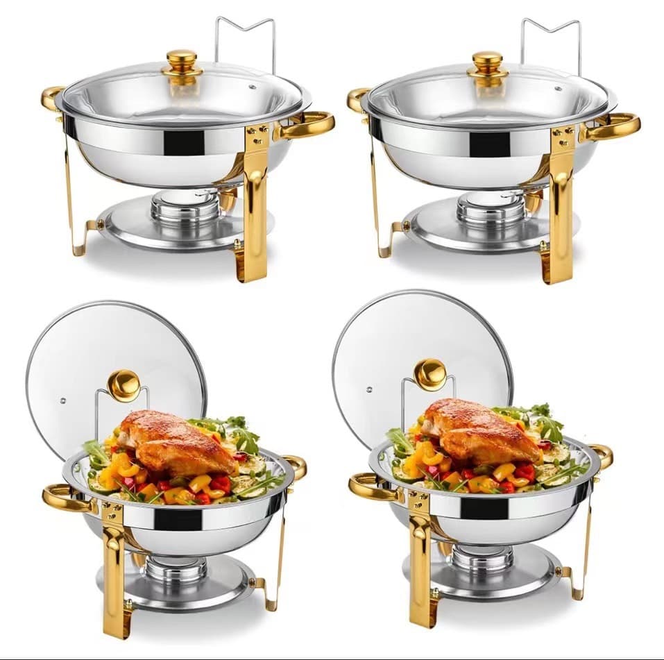 Cross-border stainless steel buffet stove with hanging rack, restaurant gold round alcohol stove, food heater