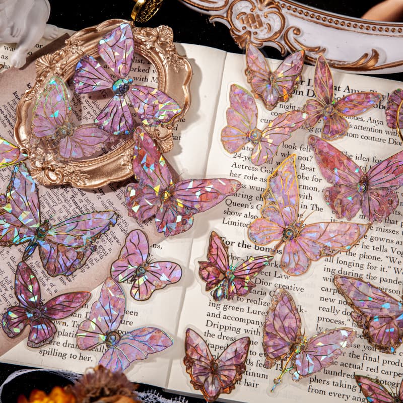 Retrostory Streamer Butterfly Laser 3D Stereo Background Material Decorative Stickers Hot Stamping DIY Creative Handbook Stickers