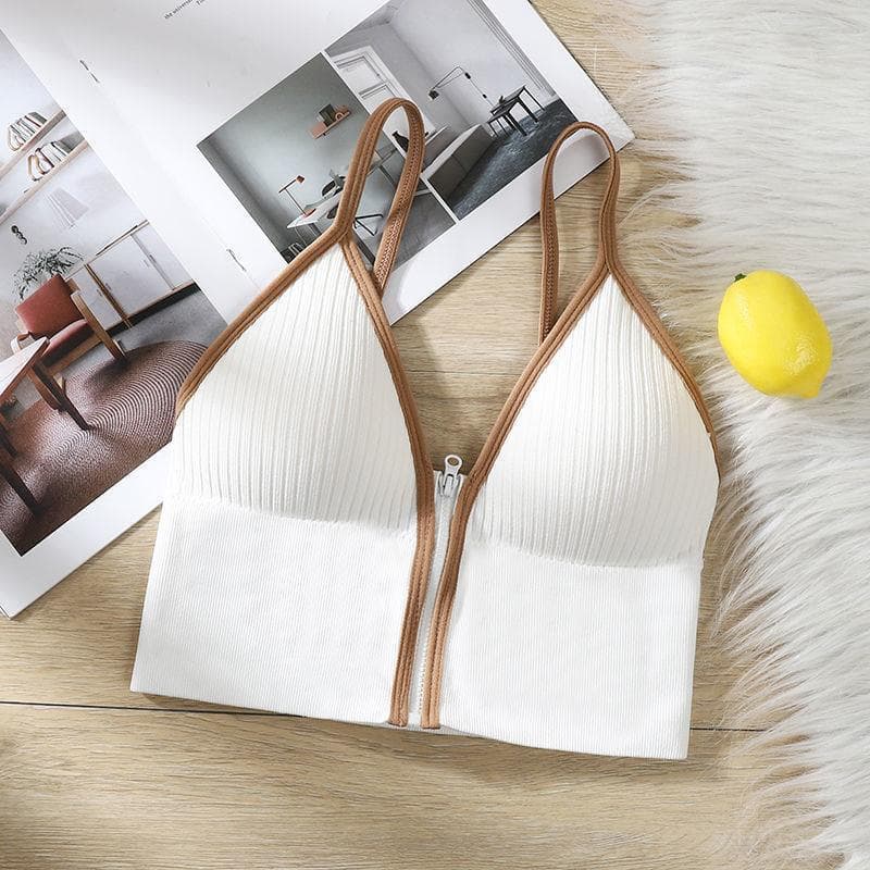 Front Zipper Backless Bra Women Deep V-Neck Camisole Sexy Wrap Top Strapless Wire-Free Bustier Outerwear Bra