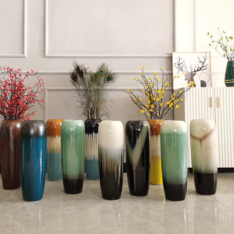 60cm Tall Modern Minimalist Vintage Dried Flower Vase Jingdezhen Ceramic Floor Vase Living Room Hotel Decorative Ornament