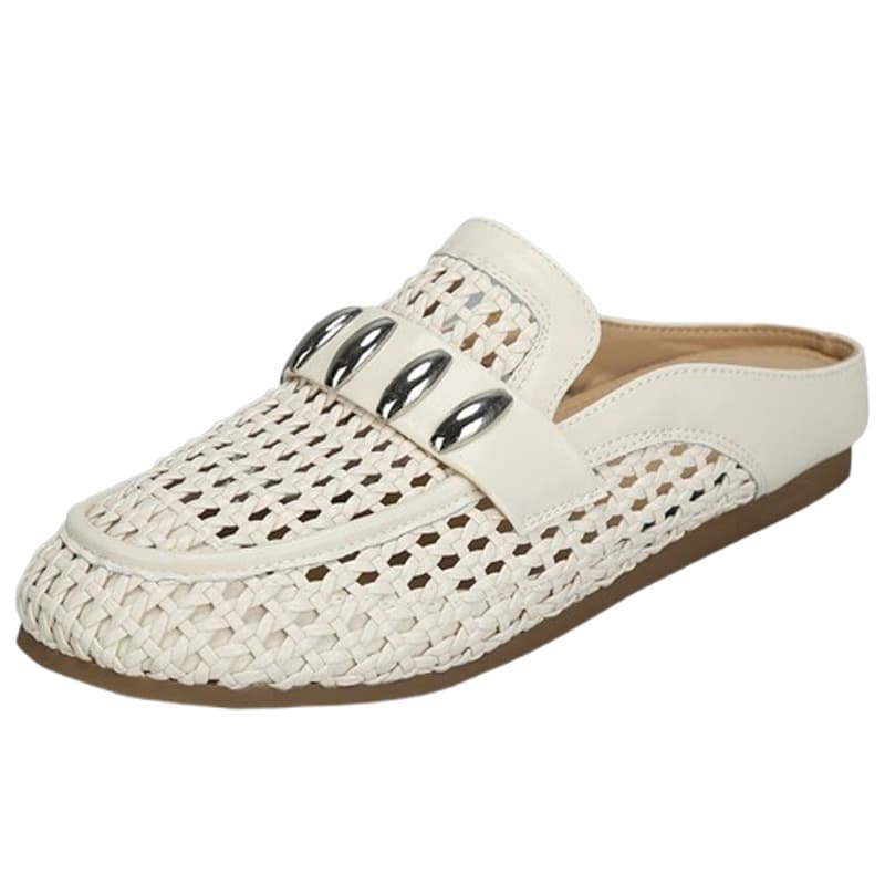 Summer New Large Size Women's Shoes 41-43 Comfortable Soft Sole Woven Closed Toe Slides