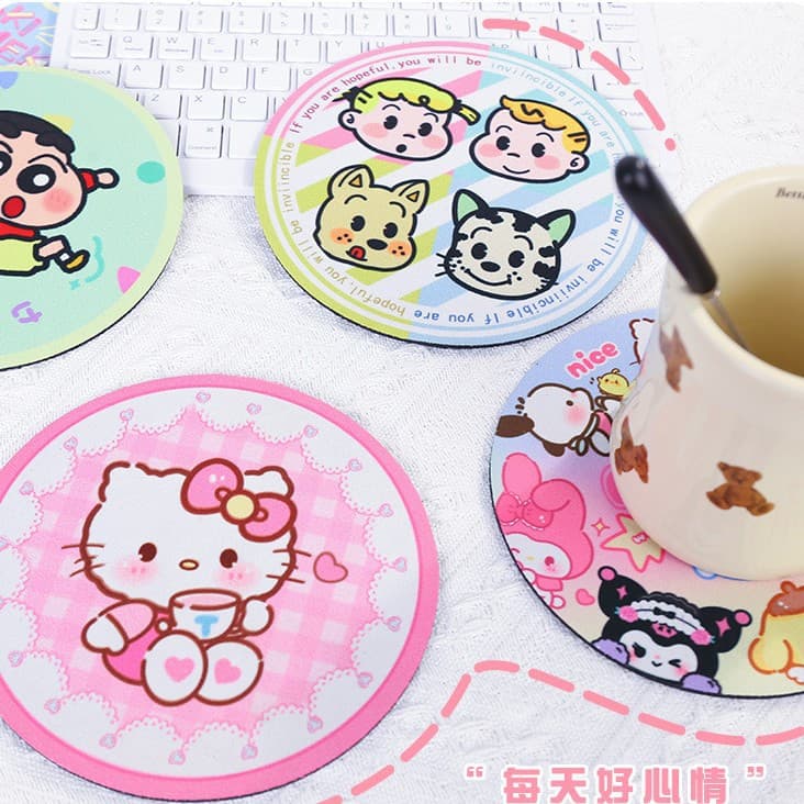 Factory wholesale cartoon cute heat insulation mat, home table oil-absorbing, water-absorbing, non-slip mat, round diatom mud coaster