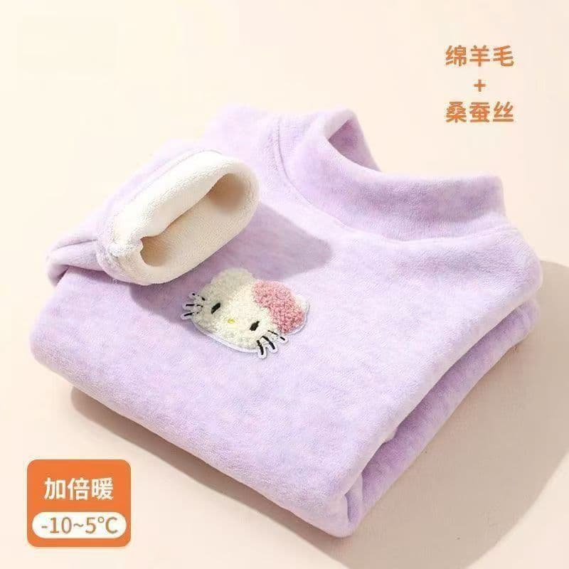 Fleece-lined, warm silk, wool, and cotton for boys and girls, autumn and winter base layer, high-neck baby top, thick base layer, extra thick underwear